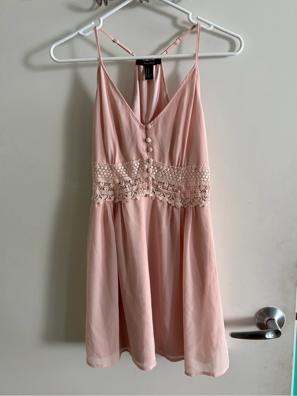 Forever 21 Light Pink Crochet Waist Spaghetti Strap Dress